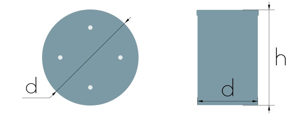 Схема определения размермеров для подсчета объема емкости цилиндрической формы